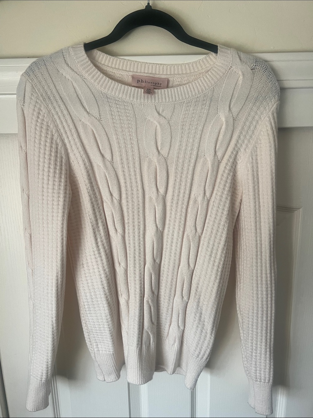 Philosophy Soft Cream Cable-Knit Crewneck Sweater